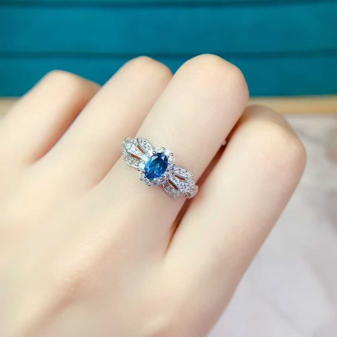 Genuine 925 silver gemstone ring London blue topaz ring 0.5ct 4mm*6mm VVS grade natural topaz jewelry birthday gift for women