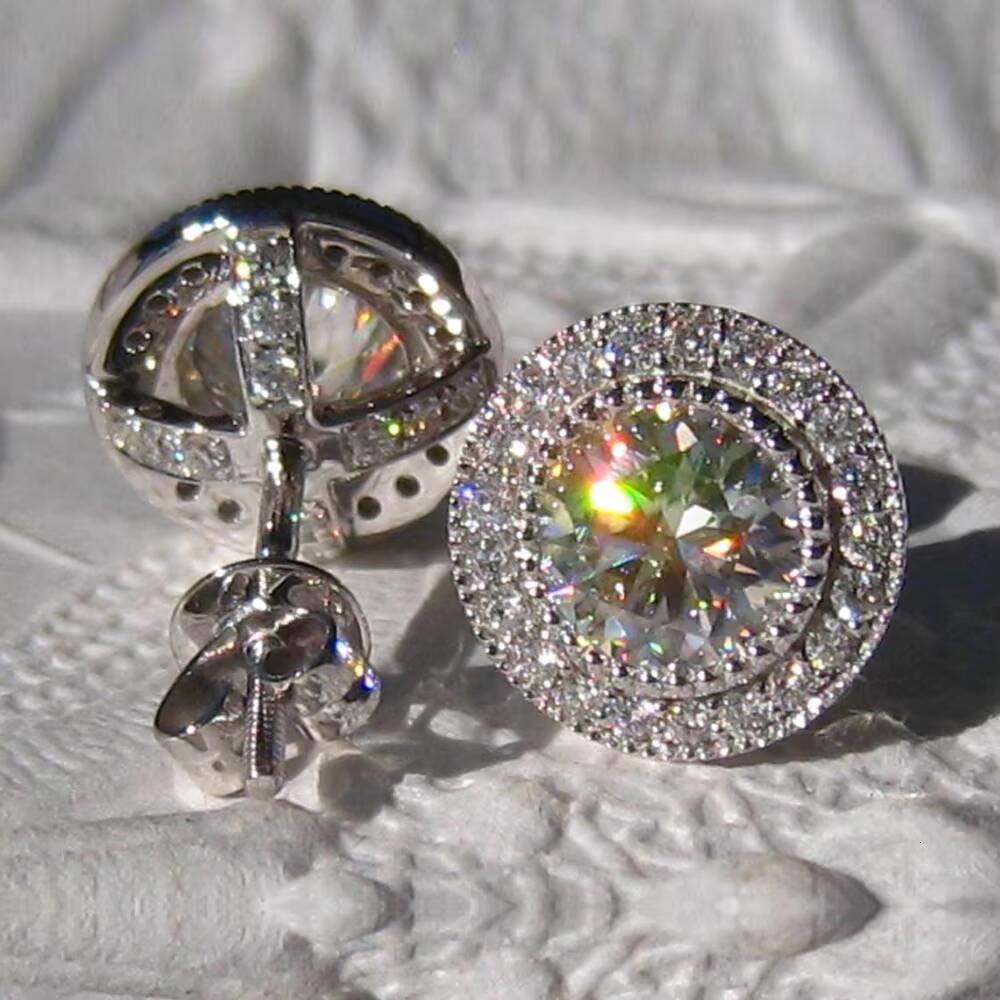 9mm Round Moissanite Stud Earrings Girls Silver Gold Color Clear Silver Ladies Stud Earring for Women Men