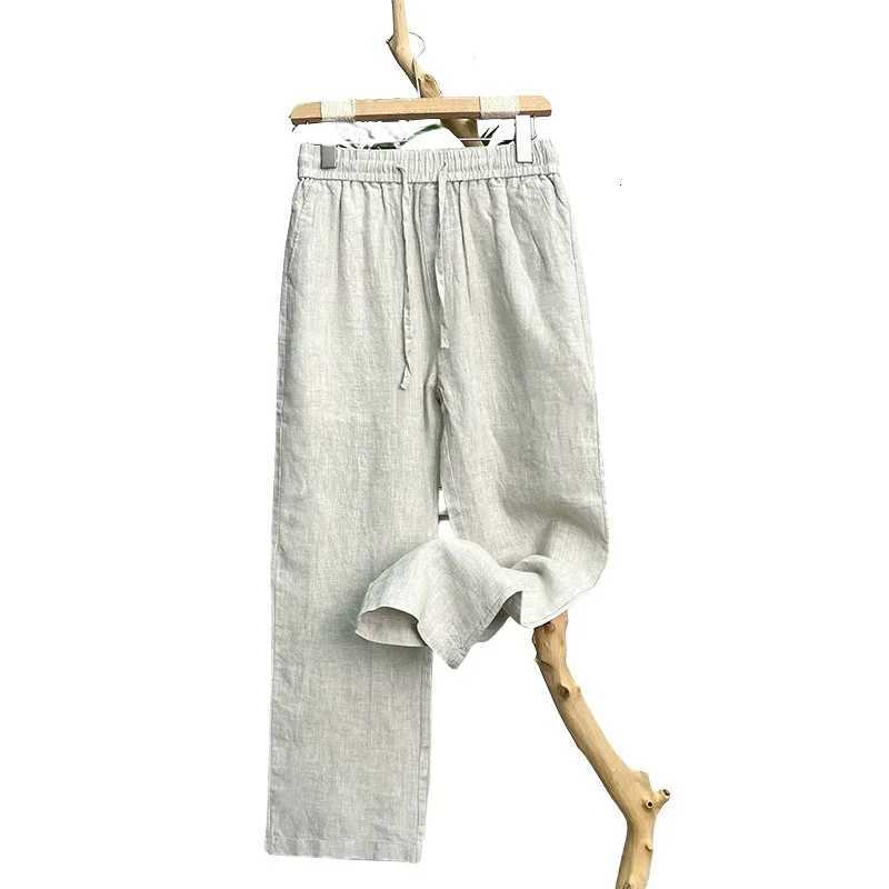 100% Linen Natural Pure Skin Breathable Summer Pure Color Fashion Linen Slim Fit Men Loose 00% Linen Straight Flax Casual Pants W250819