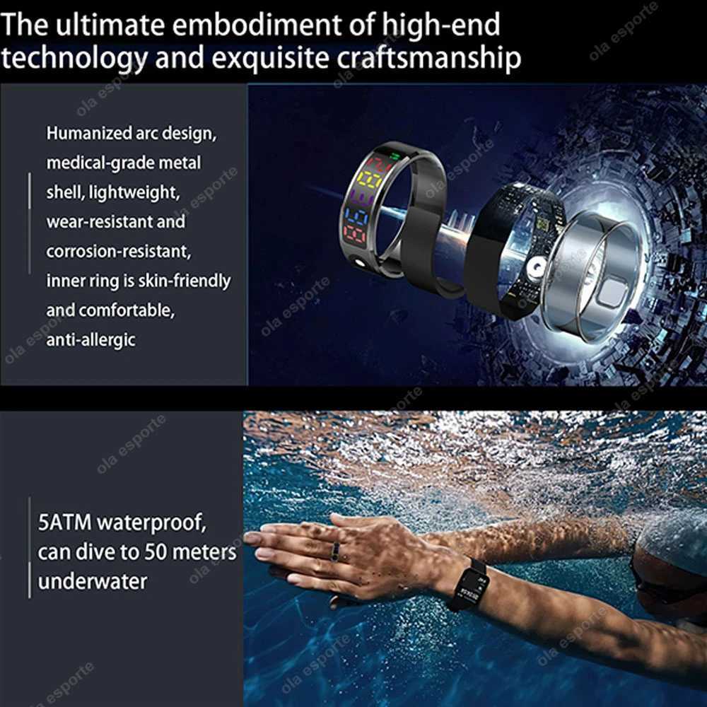 New LED Display Screen Smart Ring 5ATM Waterproof Bluetooth Gesture Control Health Real-time Heart Rate Monitor ring for Men and Women W250819