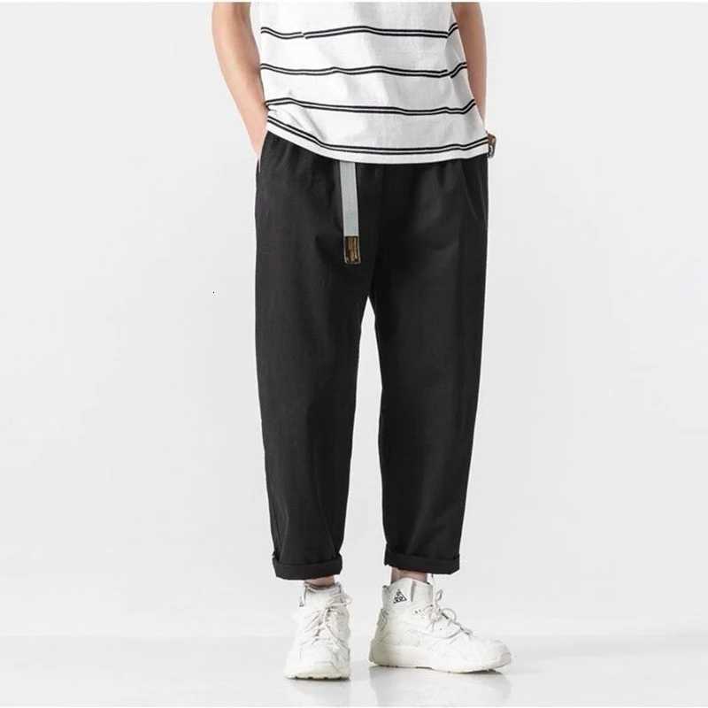 00% Cotton Casual Summer Pants With Belt Men Straight Baggy Ankle-Length Cargo Trousers Wide Leg Sweatpants Male Streetwear W250819