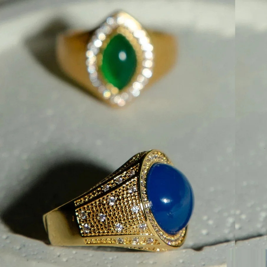 Green Blue Gem White Cubic Zirconia CZ Stone Geoemtric Gold Color Fashion Women Finger Pinky Rings 250815