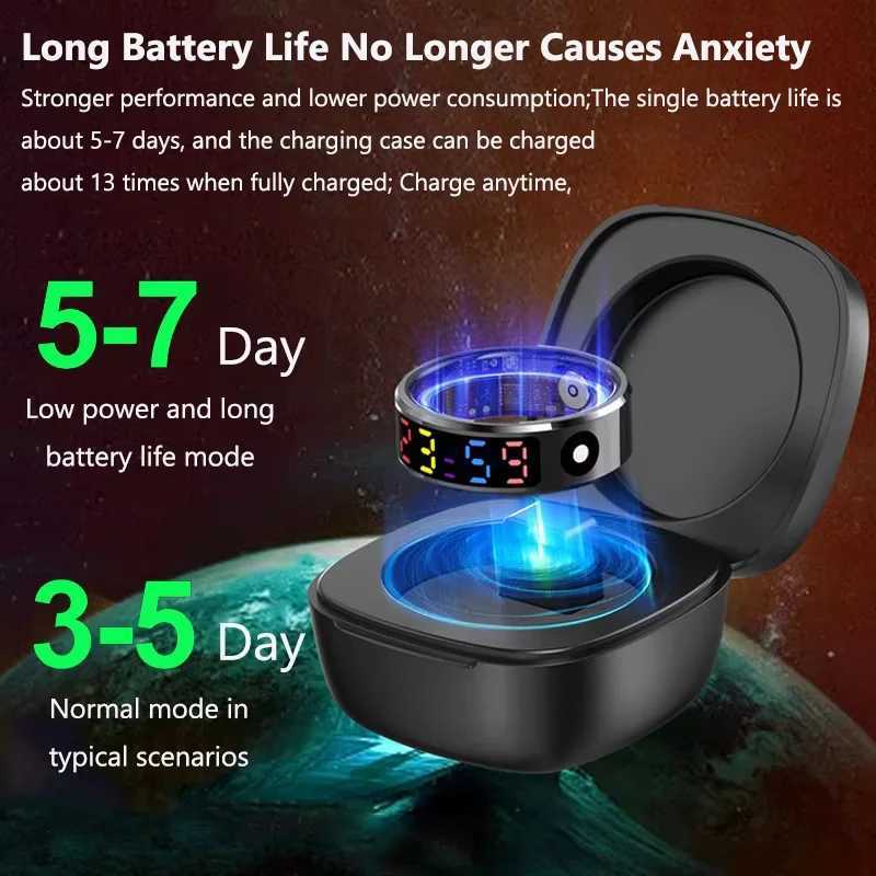 2025 Color Screen Smart Ring 5ATM Waterproof Touch Health Monitoring Long Battery Life Gesture Operated Multi-motion Mode W250819