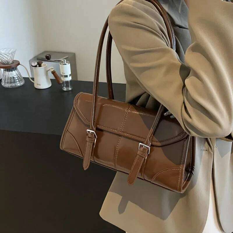 High End Bury Oil Wax Leather Underarm Elegant Women S Magnetic Buckle Shoulder Bag Commuter Versatile Ladies Tote Bags
