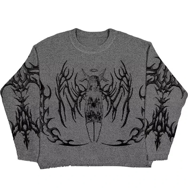 Y2k Hip Hop Wool Sweater Oversize Mens Clothing Streetwear Knitwear Women Gothic Vintage Harajuku Pullovers Jumpers Jersey 250819
