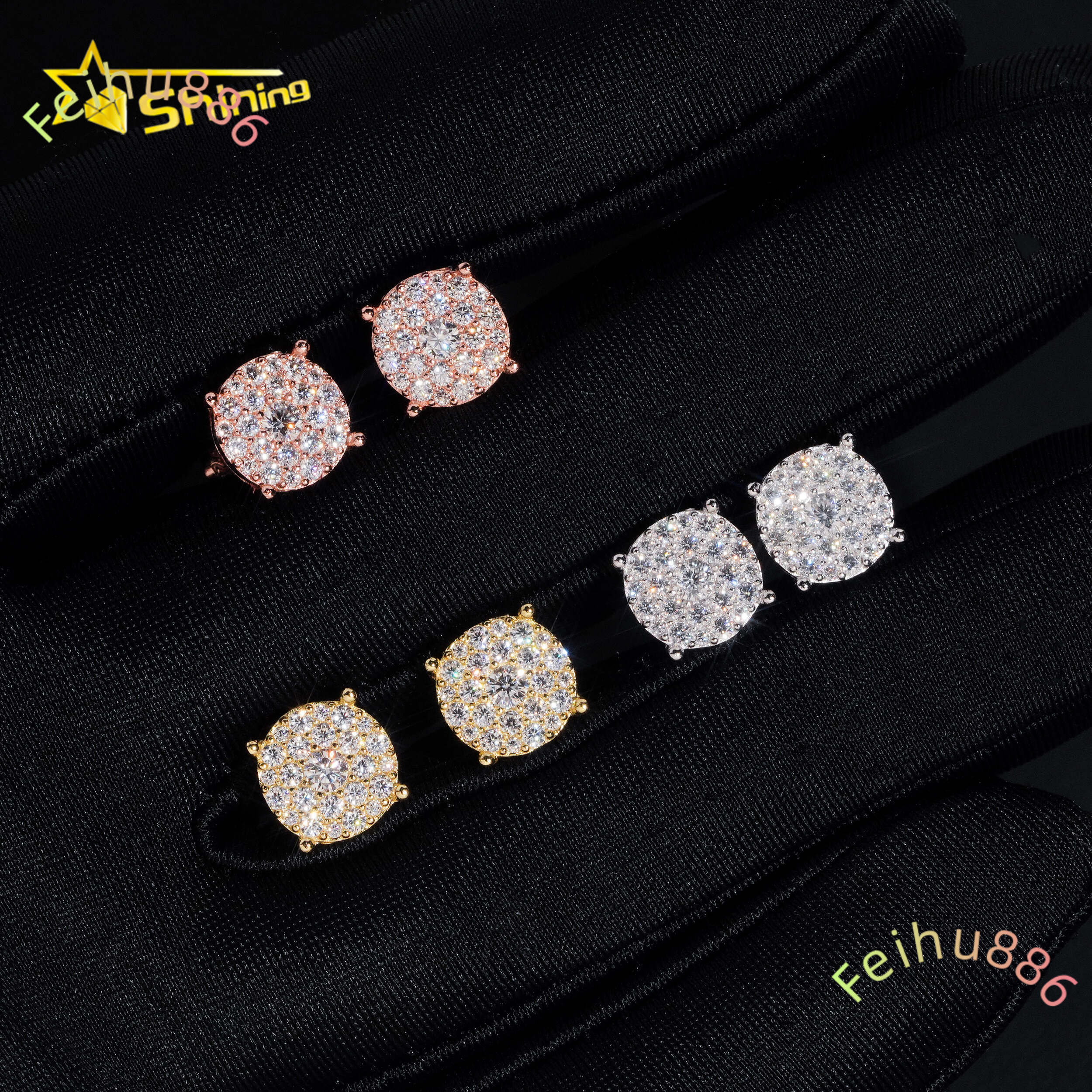 Fast Shipping Cheapest Price Round Earrings 925 Silver Gold Plated GRA Moissanite Stud Earrings Fashion Jewelry
