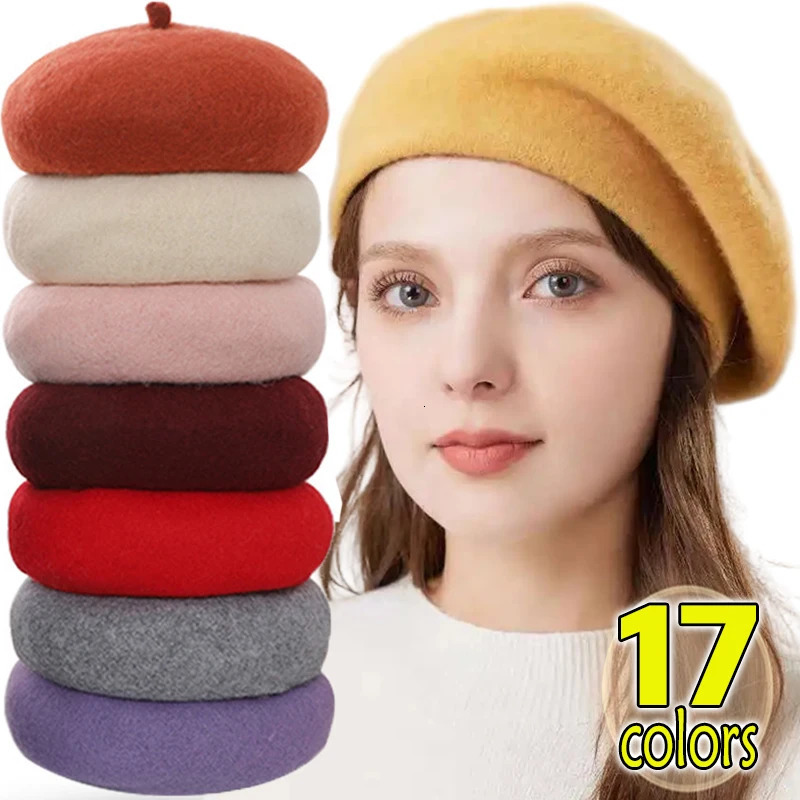100% Wool Retro Beret Hat Autumn Winter Women British Hepburn stylish Artist Painter Hats Thick Warm Woolen Pumpkin Beanies Cap 250819