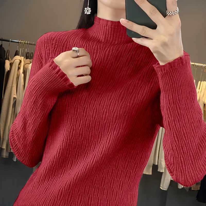 Half Height Womens Cashmere Sweater Pullover 2024 Autumn and Winter Tight Comting Basic Knitted Sweater Top XJ250819