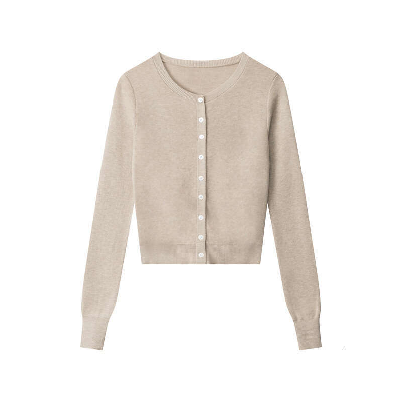 Round Neck Single-Breasted Knitted Cardigan Sweater For Women New Small Petite Elegant Autumn Winter Short Niche B5
