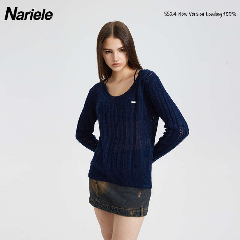 Platinum Hand-Sewn Label Spring Solid Color Fashion V-Neck Long Sleeve Cable Knit Sweater For Women B3