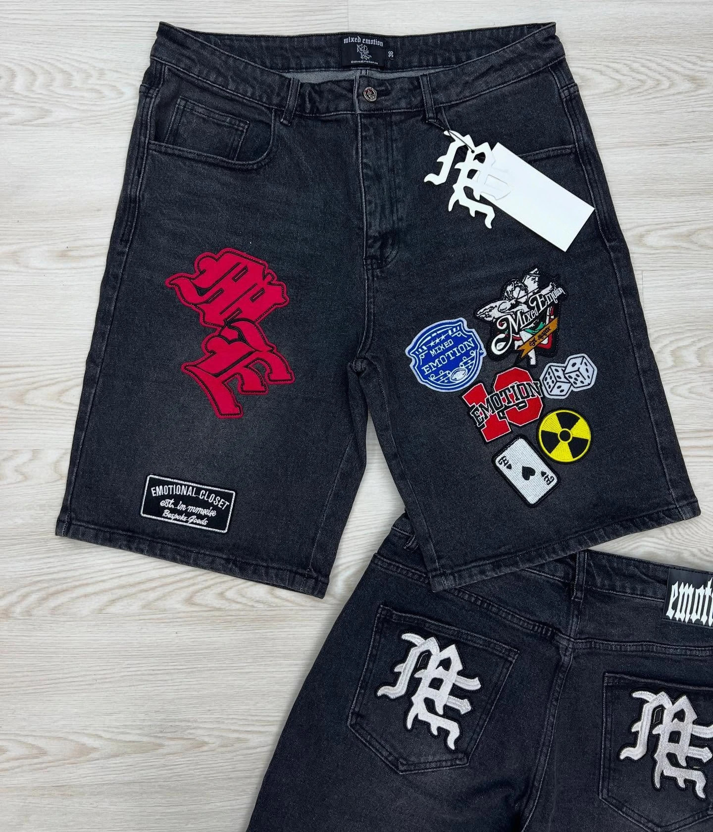 Streetwear Vintage Denim Shorts Y2K Jeans Hip Hop Cartoon Letter Embroidery Retro Black Baggy Short Low Waist Over The Knee Pant 250819