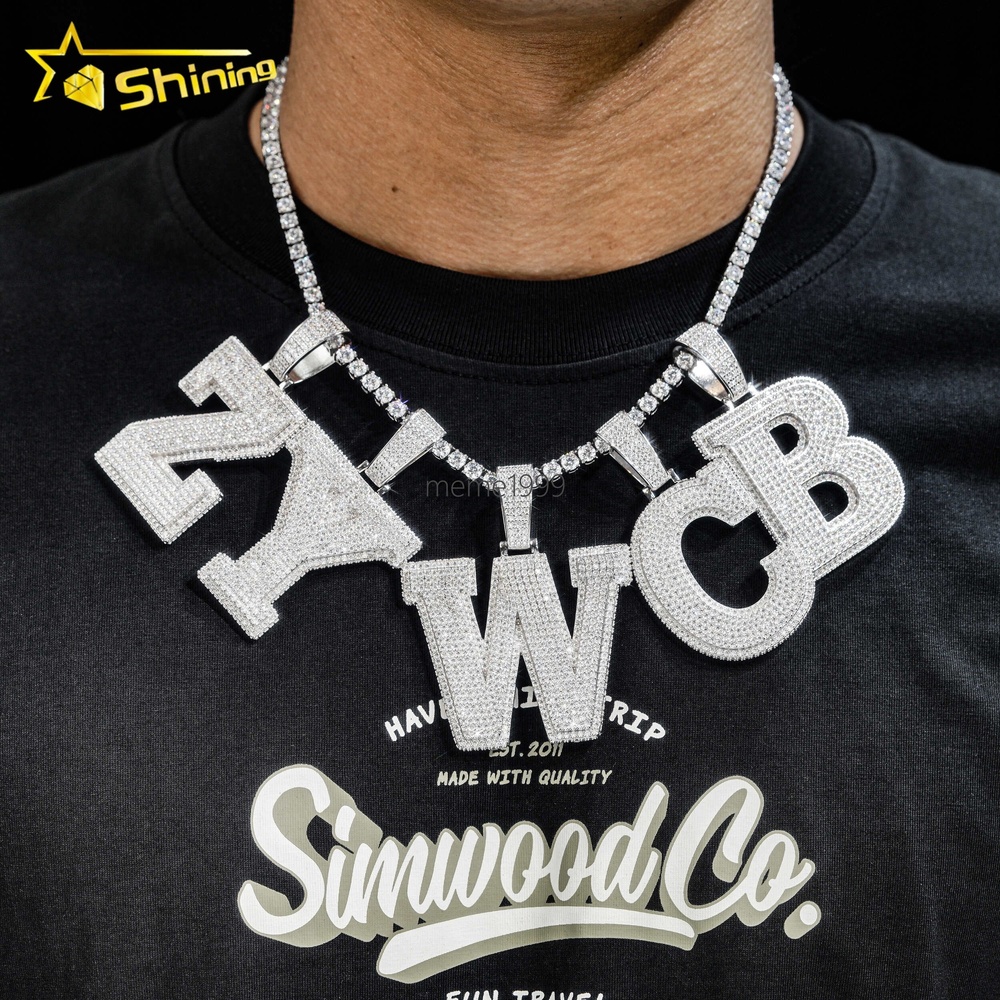 High Quality Bling 925 Silver Fully Iced Out Custom Letter D Moissanite Hip Hop Pendant for Men