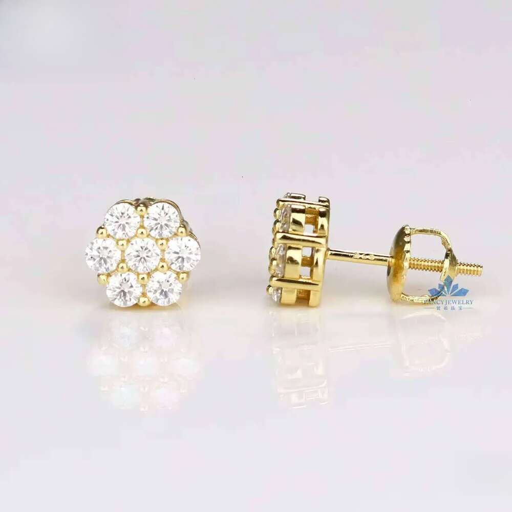 New Trendy Sterling Sier 8mm Flower Stud Earrings Moissanite Cluster Screw Back for Gift Party with GRA Certification