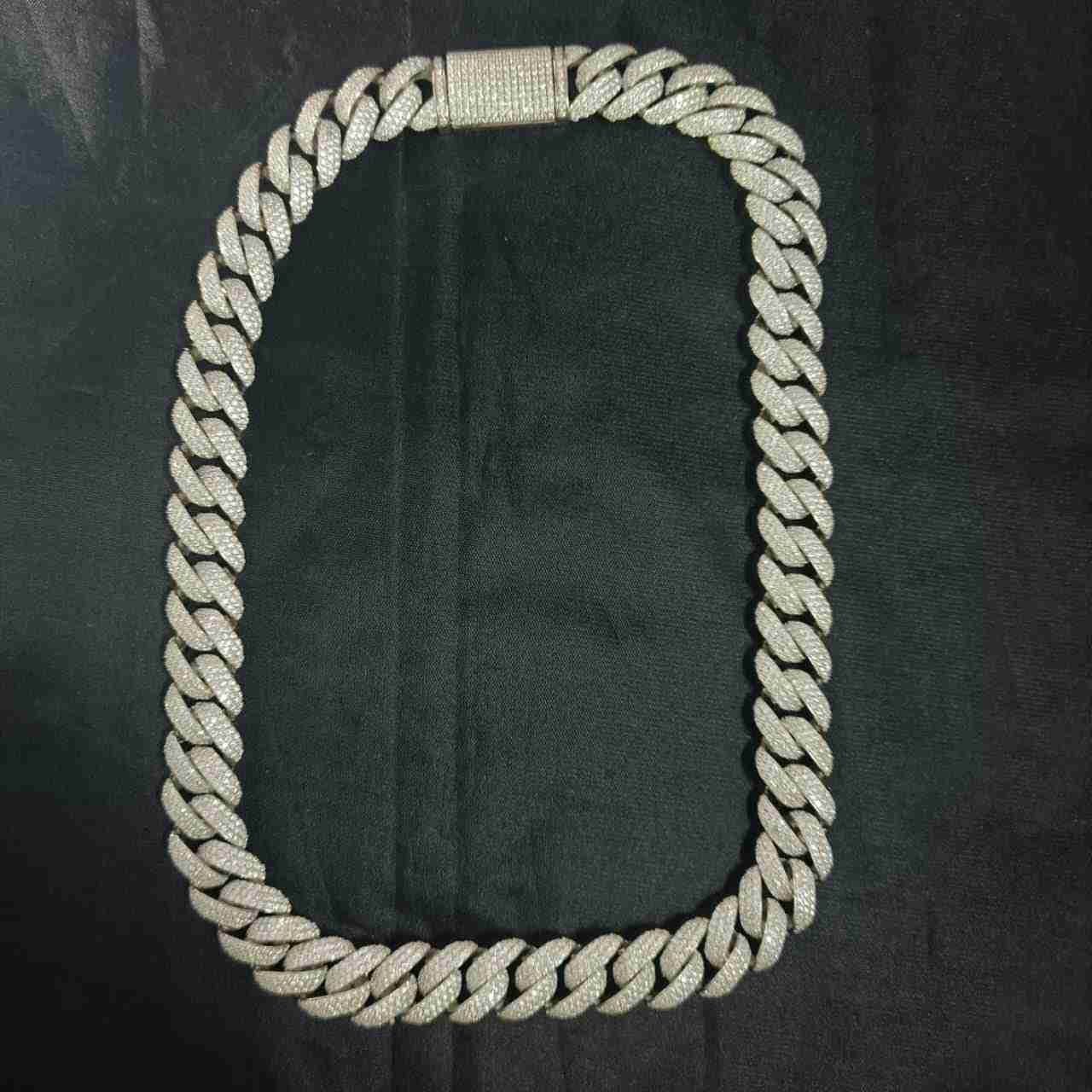 Customized 14mm 3 Rows Sterling Silver S925 Moissanite Hiphop Vvs Moissanite Cuban Link Chain Necklace