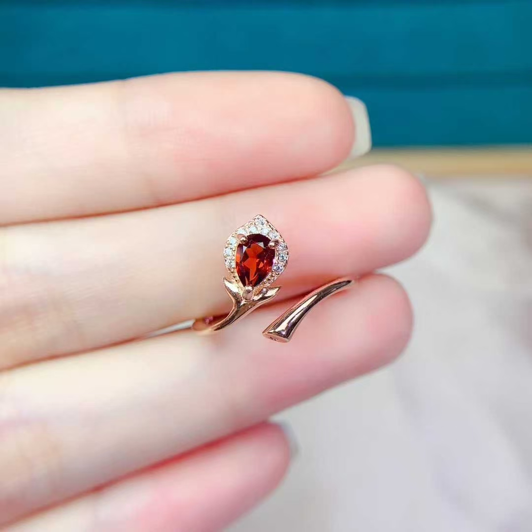 925 Silver designer ring genuine garnet silver ring 4mm*6mm 0.35ct natural garnet jewelry birthday gift for wife