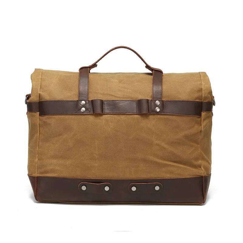 Large Capacity Men's Portable Travel Outdoor Waterproof Lage Oil Wax Canvas With Crazy Horse Cowhide Crossbody Bag