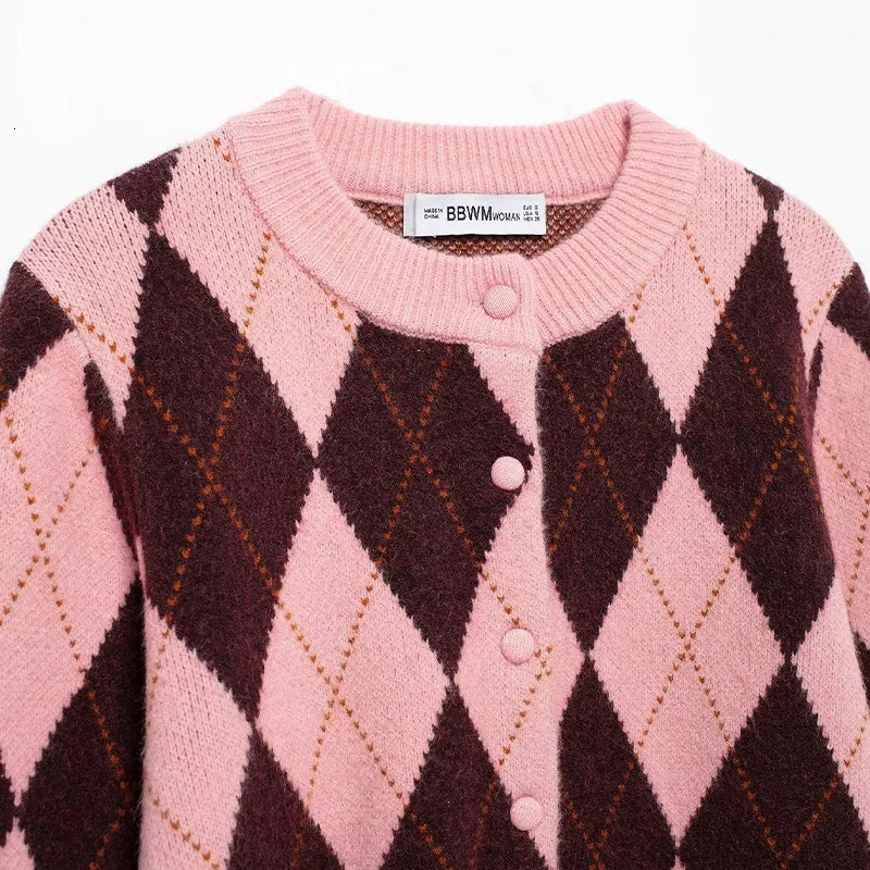 Willshela Women Fashion Plaid Single Breasted Knitted Sweater Vintage ONeck Long Sleeves Female Chic Lady Outfits 250819