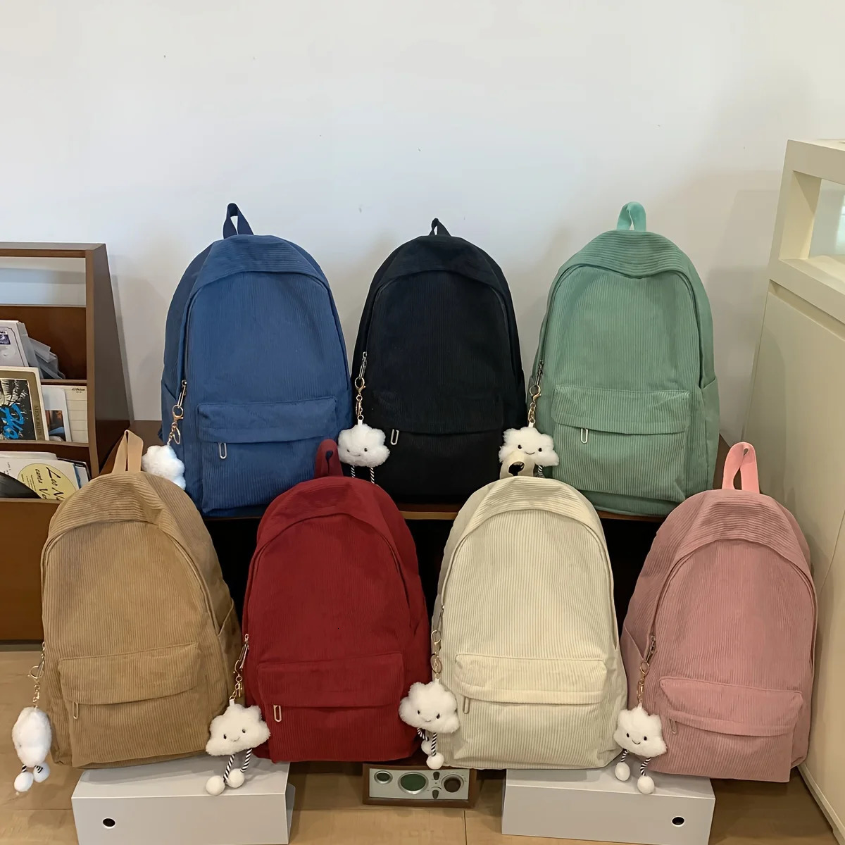 Simple Casual Schoolbag for Women Japanese Corduroy Solid Color Lazy Style Travel Backpack High School Student Backpack250813