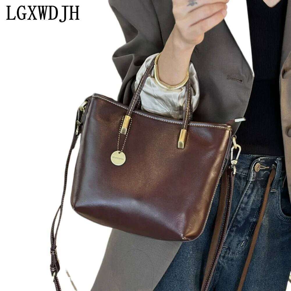 Plant First-Layer Cowhide Retro Women's Shoulder Bag European And American Kitten Crossbody Bags For Women Bucket Type Handbags