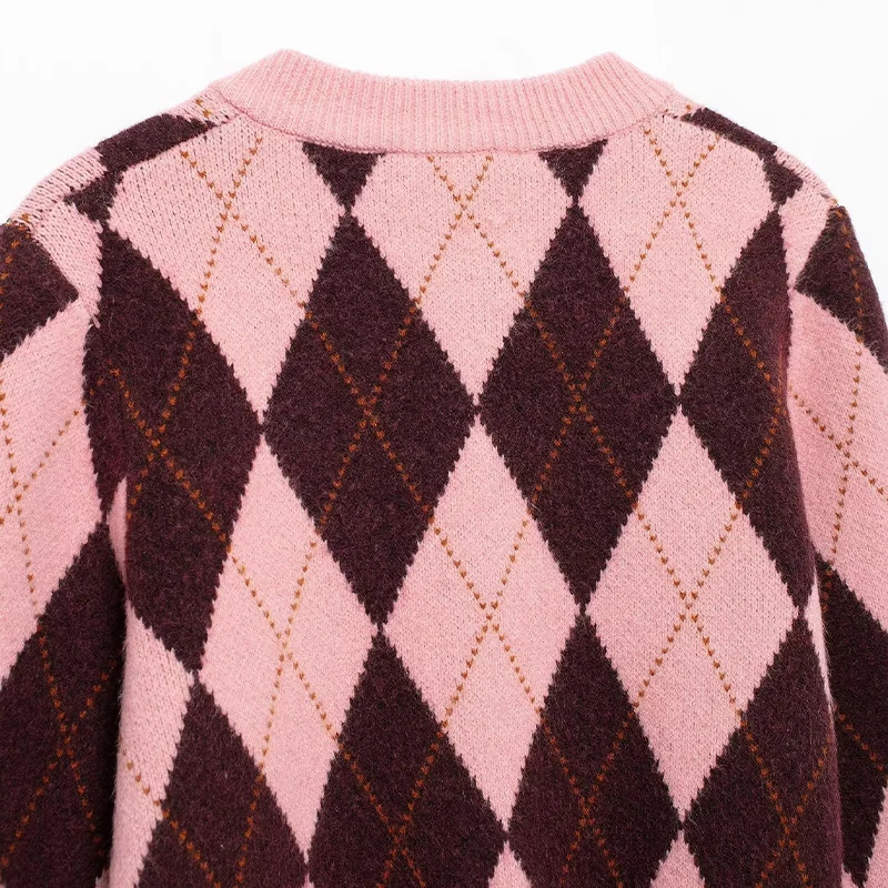 Willshela Women Fashion Plaid Single Breasted Knitted Sweater Vintage ONeck Long Sleeves Female Chic Lady Outfits 250819