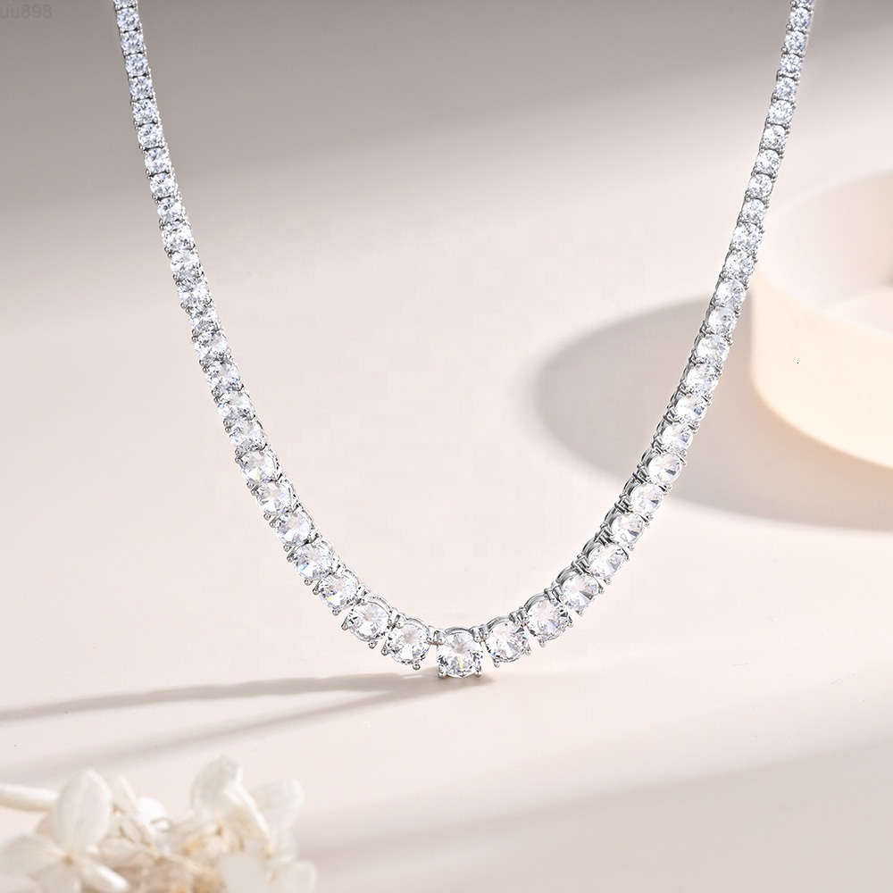 Elegant Dainty 2-6mm Moissanite Tennis Necklace with Luxury Fine Chains Stylish Luxurious Jewelry