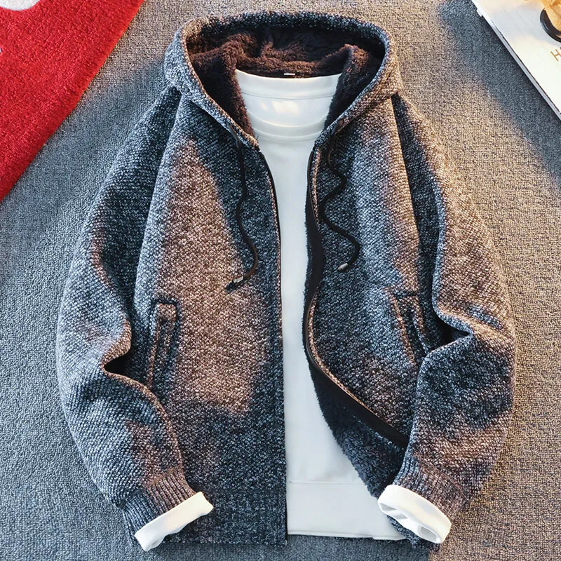 Classic Mens Knitted Sweater Cardigan Hooded Jackets Casual Streetwear Full Zip Cardigans Coat 250819