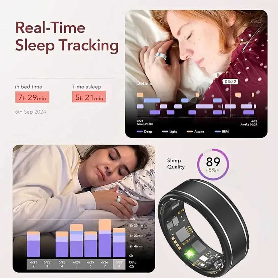 Little Meatball Health Fitness Tracker Smart Ring with Calorie/Blood Pressure/Sleep Monitoring IP68 for Pedometer Workouts W250819