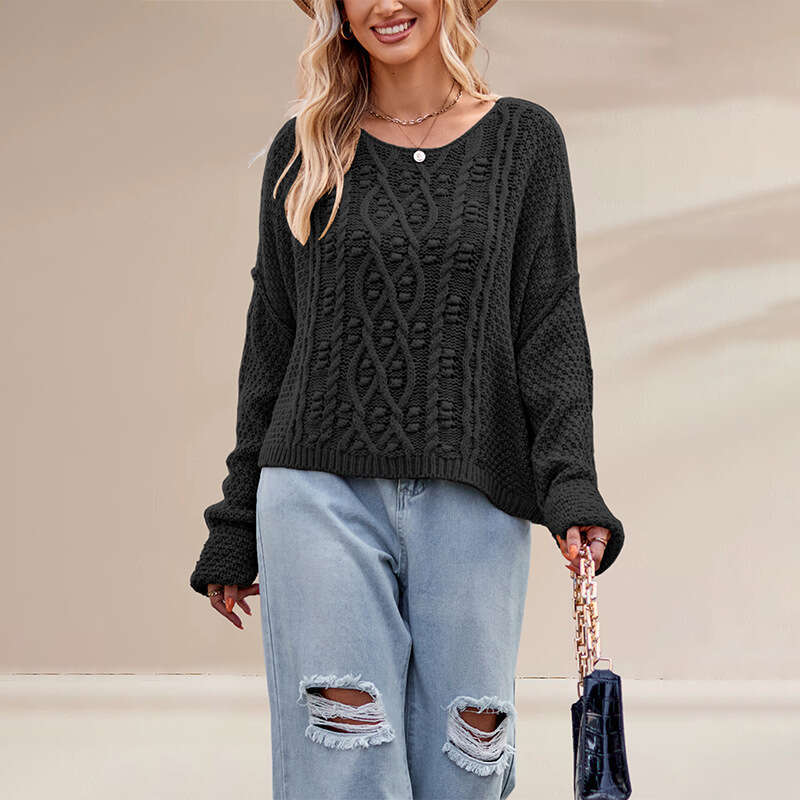 New Autumn Winter Women's Knitted Round Neck Twisted Loose Sweater B5