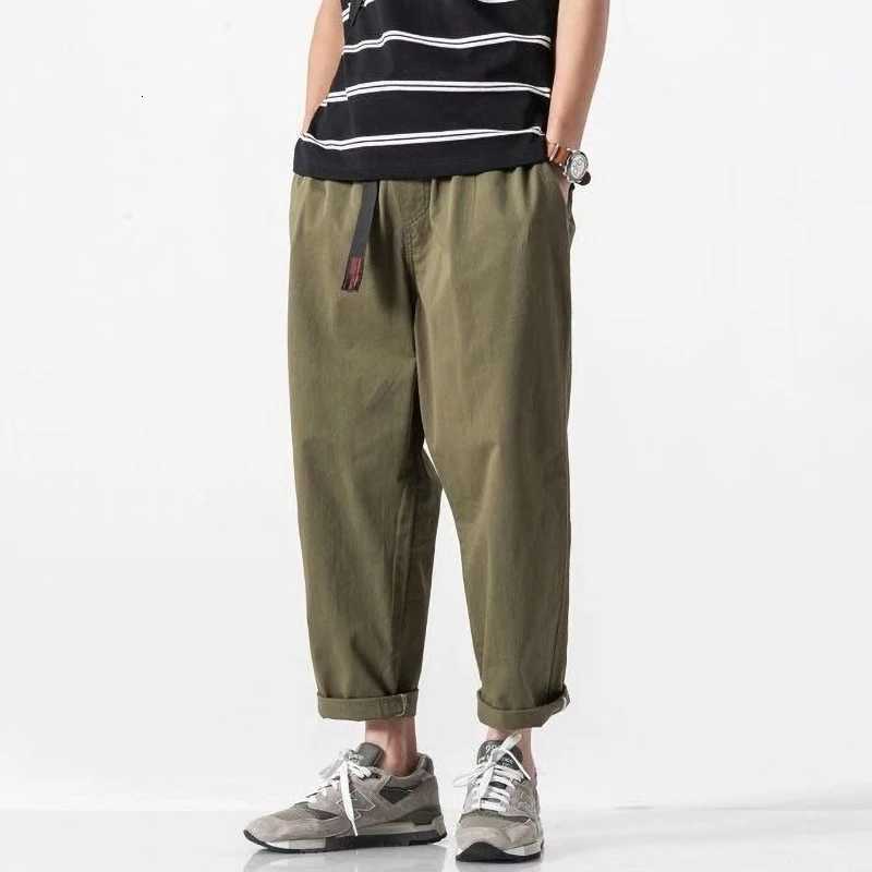 00% Cotton Casual Summer Pants With Belt Men Straight Baggy Ankle-Length Cargo Trousers Wide Leg Sweatpants Male Streetwear W250819
