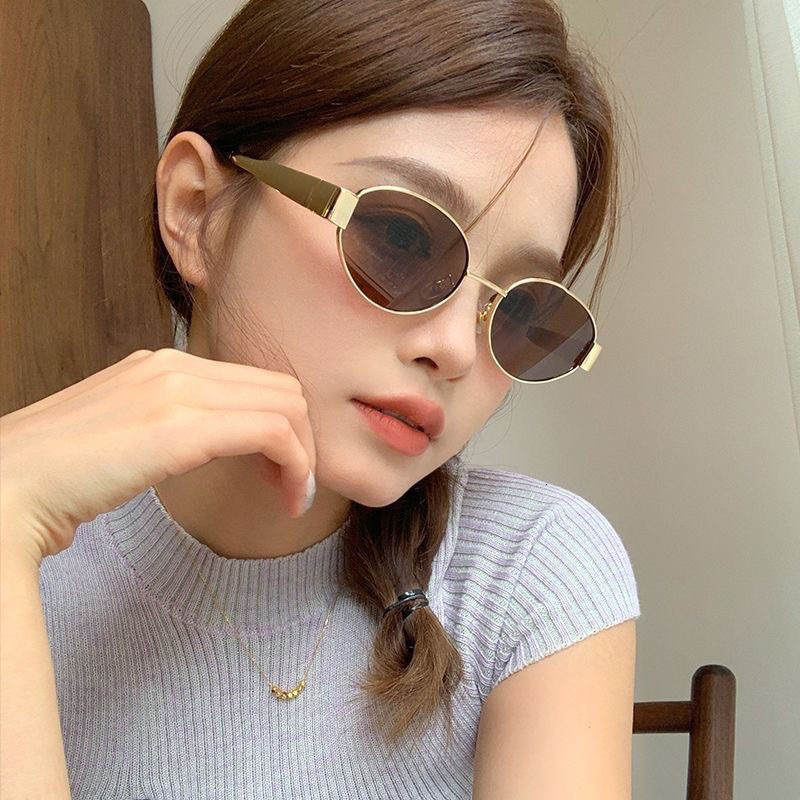 Sunglasses For Women In Summer New Style Personalized Elliptical Metal Sunglasses Ins Internet Celebrity High-end Large Frame Glasses Men