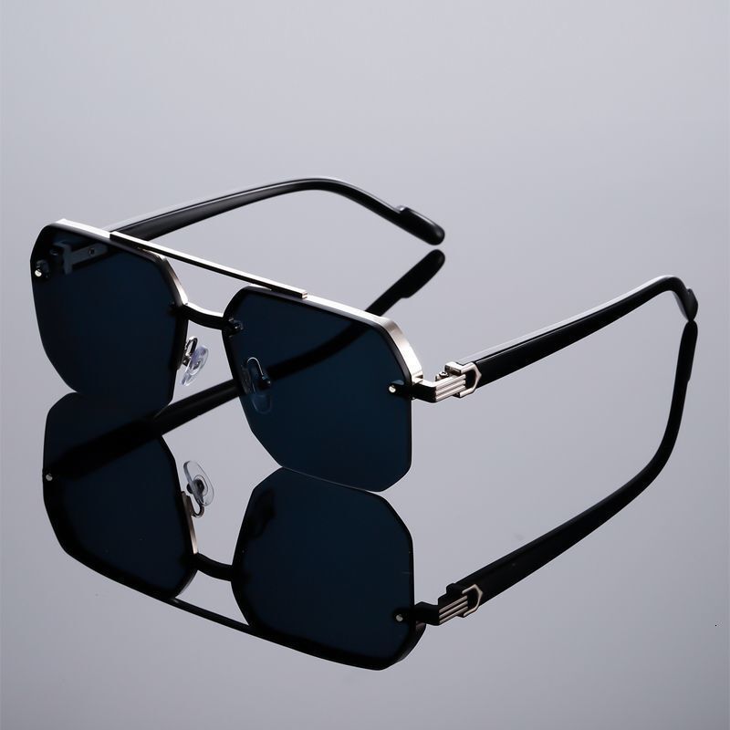 2025 New Classic Metal Square Half Frame Sunglasses Fashionable Trendy Men Driving UV Sunglasses
