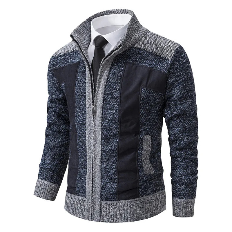 Autumn Winter Men Casual Stand Collar Cardigan Sweater Fashion Thickening Keep Warm Jackets Solid Versatile Coat 250819