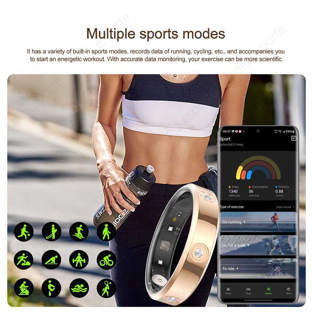 Diamond Fashion Women Smart Ring IP68 Waterproof Stainless Steel Intelligent Ring Health Monitor Sports Pedometer Fitness Rings W250819