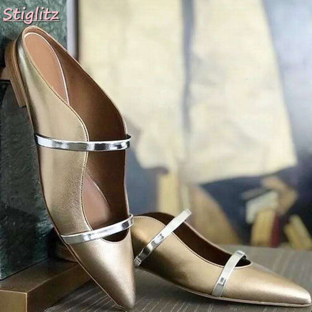 Pointed Toe Strappy Slippers Retro Solid Shallow Roman Flat With Pull-On Mules 2025 Women's Fashion New Casual Outside Shoes