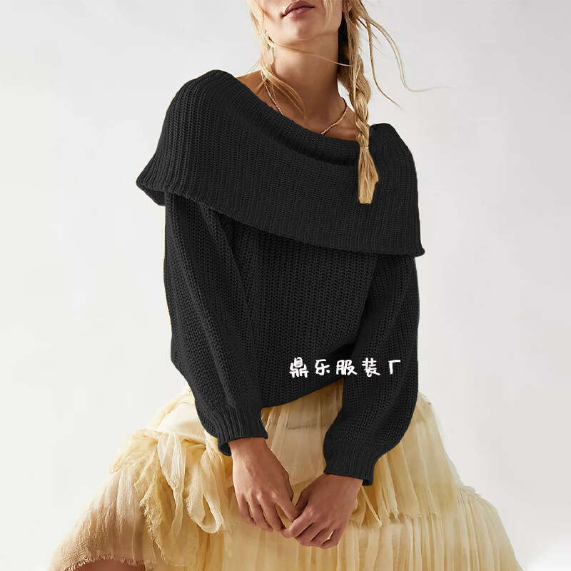 New Tiktok Autumn Winter Women's Sweater Loose Off-Shoulder Pullover Knitwear B3