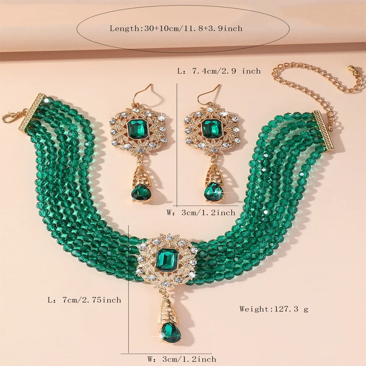 FYUAN Multilayer Green Red Blue Black Crystal Necklace Geometric Hollow Alloy Earrings For Women Weddings Banquet Jewelry Sets 250818