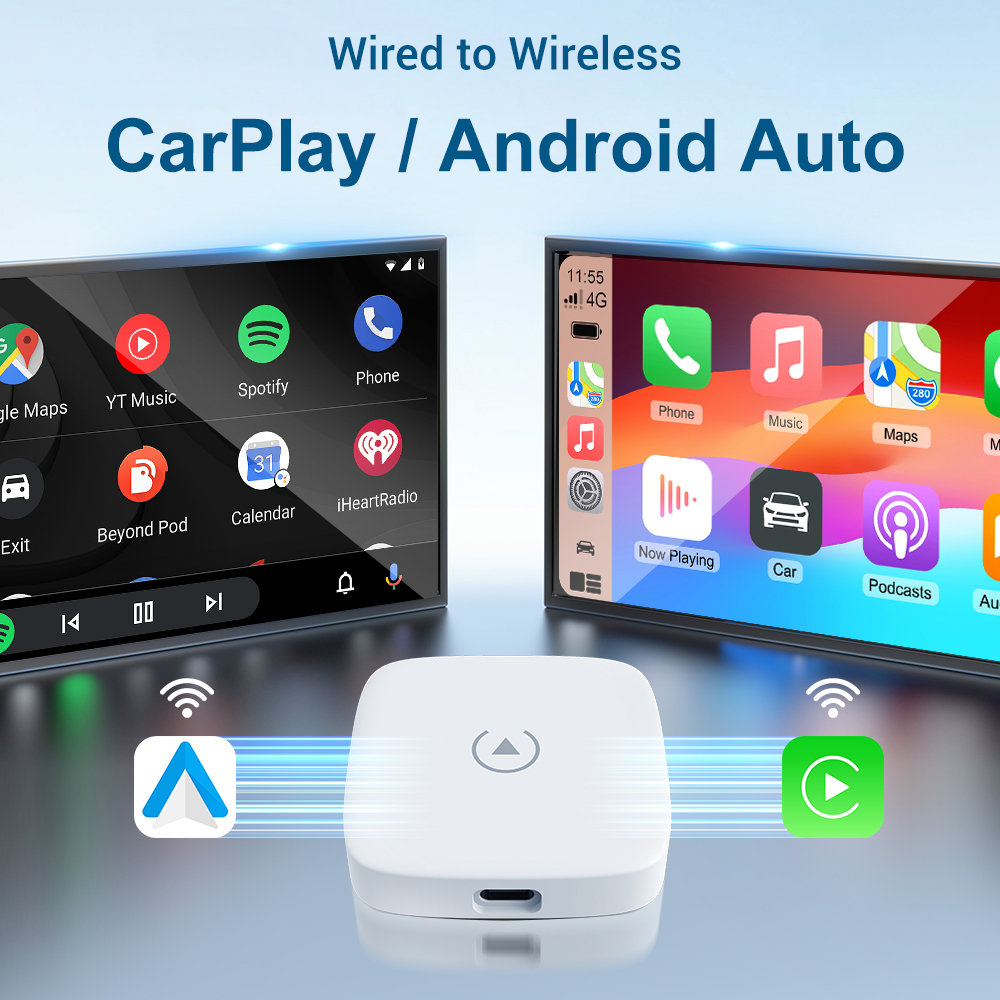 Wireless CarPlay Android Auto AI Box, Plug & Play Dongle Converts Wired To Wireless, Vehicle Multimedia Upgrade, No Delay, Watch Netflix YouTube in Ca
