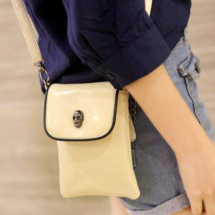 Phone for Women, Crossbody Mini Bag, Korean Style, Exquisite Versatile Vertical Skull Chain Shoulder Small Square Bag
