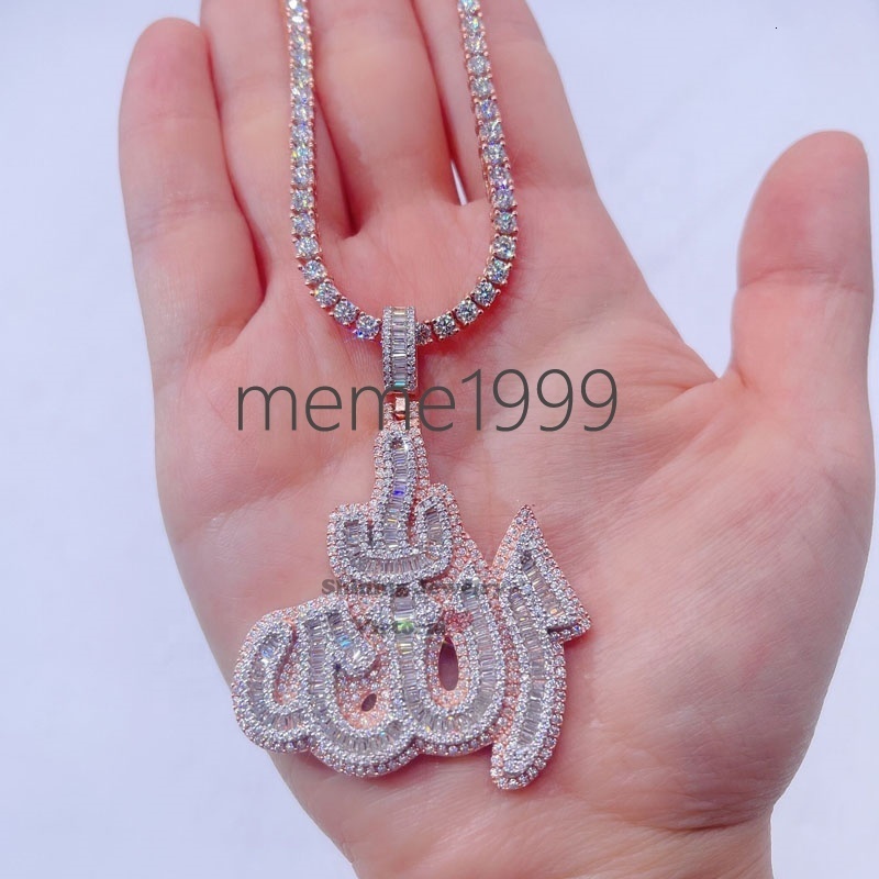 14k Rose Gold Plated Sterling Silver Hip Hop Men Vvs Moissanite Diamond Iced Out Allah Pendant