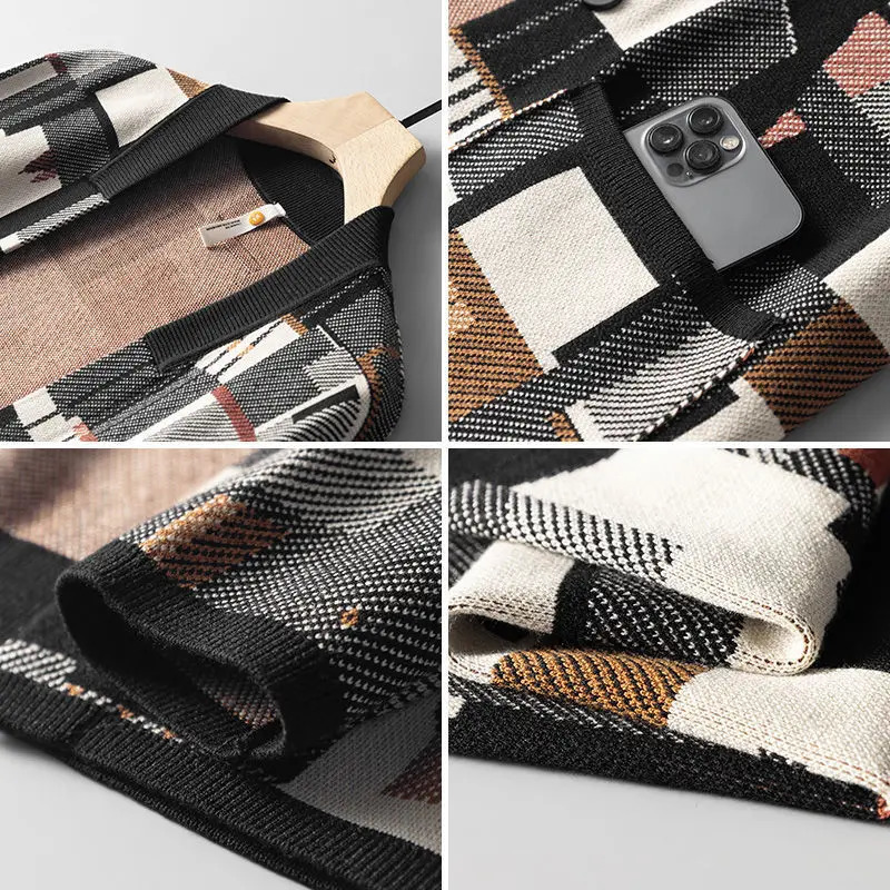 Geometric Oil Painting Camouflage Irregular Cardigan Sweater Mens Plus Size Widened Autumn Outer Wear Jacket Top Preppy 250819