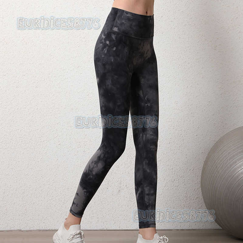 High-quality New Tie-dye Sports Fitness Leggings for Women High Waist Elastic Hip-lifting Seamless Barely-there Running Yoga Pants H250819