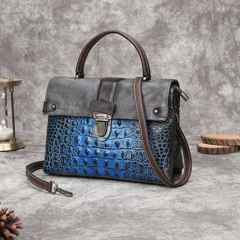Retro Crocodile Pattern Handbags 2025 New Genuine Cowhide Leather Handmade Eming Shoulder & Crossbody Women Bag