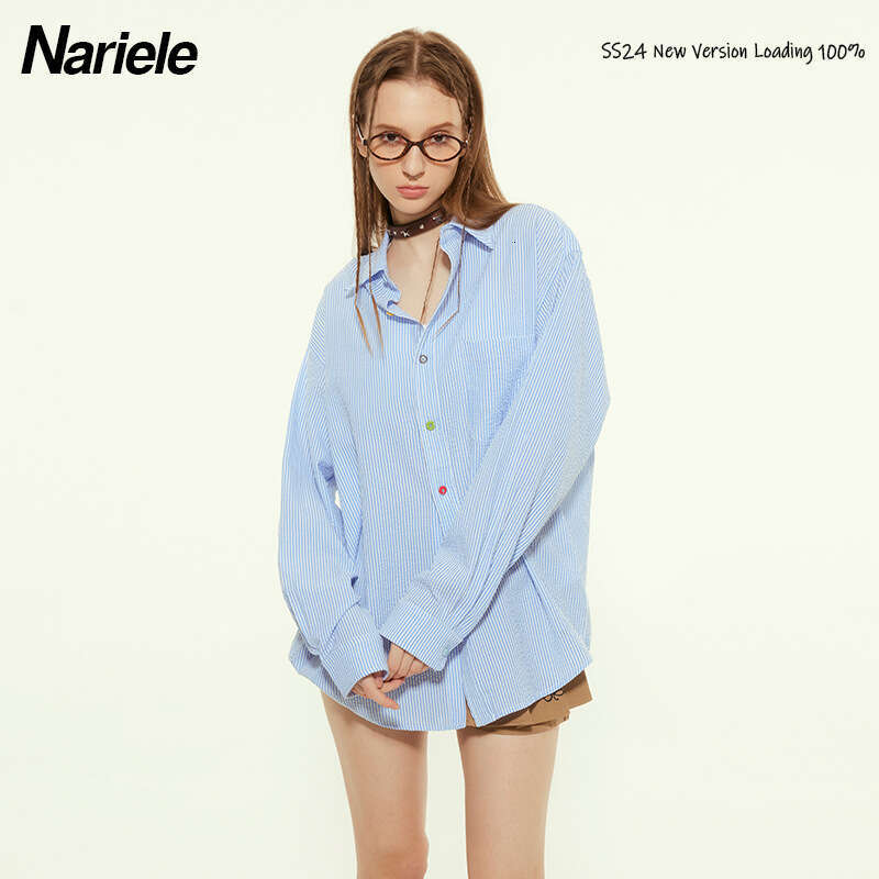 Spring And Autumn New Design Sense Niche Loose Color-Block High-End Versatile Women's Long Sleeve Shirt B5