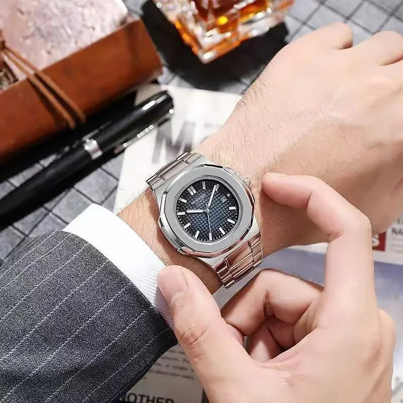 Fashion Casual Men Watches Big Dial Silver Stainless Steel Calendar Quartz Wristwatch Classic Top Male Clock 250819