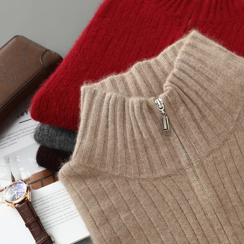 4Colors 100% Pure Mink Cashmere Coat Mens Stand Collar Cardigan Autumn and Winter Korean Fashion Knit Jacket Sweater 250819