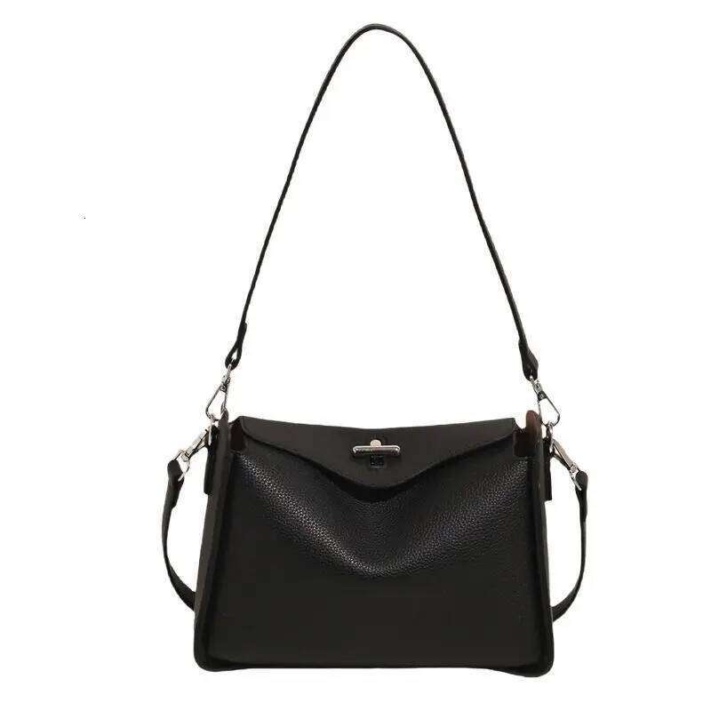 Women Brand PU Leather Lichee Pattern Crossbody Casual Lock Bucket Messenger Bag