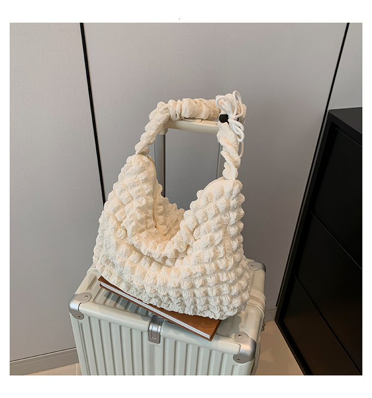 2025 Autumn Korean Fold Cloud Handbag Fashion Large Capacity Soft Crossbody Bag for Girls Solid Color Simple Bubble Bag for Women Crossbody Bag Casual