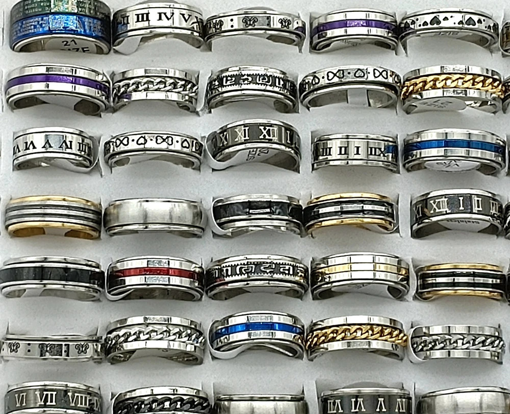 Wholesale Bulk Lots 30pcs/lot Male Spinner Ring Rotate Stainless Steel Men Fashion Spin Ring Punk Jewelry Party Gift 250815