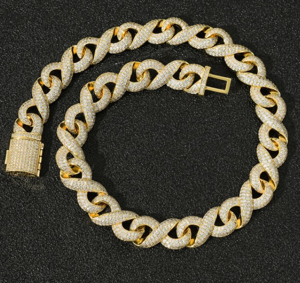 15MM ICED Infinity Stylish Mens Moissanite Cuban Link Chain Necklace