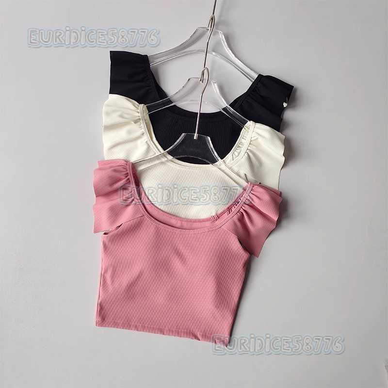 New Short Sleeve Yoga Top with Flying Sleeves Quick-dry Breathable Slimming Short Fitness Wear with Chest Pad Suitable for Outerwear and Pilates H2508